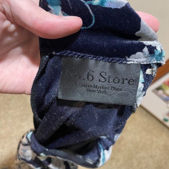 No. 6 Store Size 1=S Navy Velvet Floral Mock Neck Long Sleeve Midi Dress - Picture 4 of 14